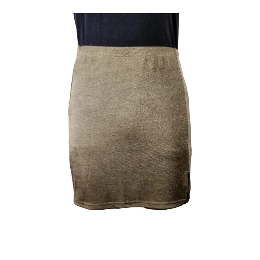 Shein Bae Stretch Knit Mini Skirt Sz M Olive Green 4" Side Slit Trendy Washable